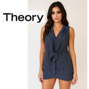 Theory 100% Silk Sleeveless Bow-Tie Collar Blouse (Size M)